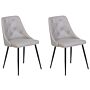 Set Of 2 Dining Chairs Grey Faux Leather Upholstered Seat Button Tufted Backrest