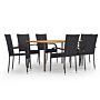 Vidaxl 7 Piece Garden Dining Set Poly Rattan Black