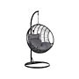 Hanging Chair Black Rattan Round Wicker Basket With Cushions Metal Frame