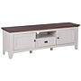 Tv Stand Cream With Dark Wood For Up To 75ʺ Tv Media Unit With 2 Cabinets Drawer Shelf