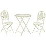 Garden Bistro Set Light Green Iron Foldable Distressed Metal 2 Chairs Table Outdoor Uv Rust Resistance French