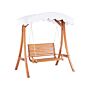 Garden Swing Seat Larch Wood Frame White Fabric Outdoor 2-seater With Canopy Freestanding