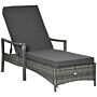 Outsunny Rattan Sun Lounger Garden Lounger Rattan Wicker W/ 4-level Adjustable Headrest, 52.5h X 192l X 62.5w