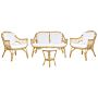 4 Seater Garden Sofa Set Beige Rattan Sofa 2 Armchairs And Round Coffee Table Glass Top