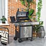 Outsunny Gas Barbecue Grill 3+1 Burner Garden Smoker Bbq Trolley W/ Side Burner Warming Rack Side Shelves Piezo Ignition Thermometer