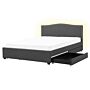 Bed Frame Grey Polyester Upholstered Drawer Storage White Led Illumination 5ft3 Eu King Size Traditional Design