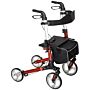 Homcom Folding Rollator Walker With Seat And Backrest, Walking Frame With Storage Bag, Dual Brakes, Adjustable Handle Height, Cane Holder, 4 Wheeled Walker, Red