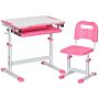 Homcom Kids Desk And Chair Set, Student Adjustable Writing Desk, With Drawer, Pen Slot, Hook - Pink