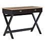 Home Office Desk Black And Light Wood 103 X 50 Cm With Drawers Cross Legs