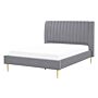 Eu Double Size Panel Bed 4ft6 Grey Velvet Slatted Base High Headrest