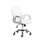 Office Chair White Faux Leather Gas Lift Height Adjustable Button With Tufted Backrest And Full Swivel