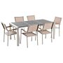 Garden Dining Set Beige With Flamed Basalt Table Top 6 Seats 180 X 90 Cm Triple Plate Beliani