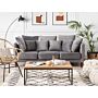 Sofa Grey Velvet Upholstered 3 Seater Cushioned Seat And Back With Wooden Legs