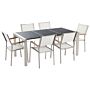 Garden Dining Set White With Black Granite Table Top 6 Seats 180 X 90 Cm Triple Plate