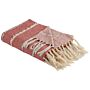 Blanket Light Red Cotton Acrylic 130 X 170 Cm Striped Pattern Tassels