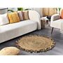 Jute Area Rug Beige Round 120 Cm Braided Natural Boho Rustic Dining Room