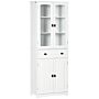 Homcom Kitchen Cupboard, Freestanding Storage Cabinet With 2 Adjustable Shelves, Drawer And Glass Door, 160cm, White