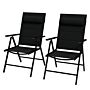 Outsunny Set Of 2 Patio Folding Chairs W/ Adjustable Back, Garden Dining Chairs W/ Breathable Mesh Fabric Padded Seat, Backrest, Headrest, Black