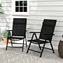 Outsunny Set Of 2 Patio Folding Chairs W/ Adjustable Back, Garden Dining Chairs W/ Breathable Mesh Fabric Padded Seat, Backrest, Headrest, Black