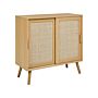 Sideboard Light Wood Rattan 2 Door Particle Board Wooden Legs With Shelves Modern Bedroom Storage Solution Beliani