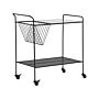 Kitchen Trolley Black Metal 70 Cm Tempered Glass Top With Shelf And Castors