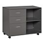 Homcom Freestanding Printer Stand Unit Office Desk Side Mobile Storage W/ Wheels 3 Drawers, 2 Open Shelves Modern Style 80l X 40w X 65h Cm - Grey