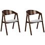 Set Of 2 Dining Chairs Dark Wood And Grey Plywood Polyester Fabric Rubberwood Legs Retro