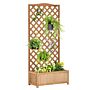 Outsunny Garden Wooden Planter Box With Trellis Free Standing Flower Raised Bed With Lattice For Climbing Plants, 76cm X 36cm X 170cm, Brown