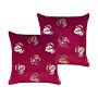 Set Of 2 Decorative Cushions Burgundy Velvet Leaf Pattern 45 X 45 Cm Gold Foil Print