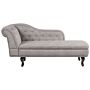 Chaise Lounge Taupe Velvet Upholstery Left Hand Buttoned Nailheads Chesterfield Style