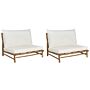 Set Of 2 Chairs Light Bamboo Wood Off-white Backrest Seat Cushions Slipper Design Indoor And Outdoor Modern Rustic Design