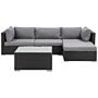 2 Piece Garden Sofa Set Black W/ Grey Cushions 5 Seater Corner Coffee Table