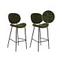 Set Of 2 Bar Chairs Dark Green Armless Leg Caps Boucle Black Iron Legs Contemporary Retro Design Dining Room Seating Beliani