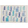 Kids Rug Blue And White Cotton Fabric 60 X 90 Cm Car Pattern Rectangular Nursery Decorations