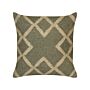 Scatter Cushion Green And Beige Jute And Wool 45 X 45 Cm Geometric Pattern Faded Colours