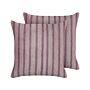 Set Of 2 Decorative Cushions Pink Velvet And Cotton 45 X 45 Cm Striped Block Printed