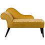 Chaise Lounge Yellow Fabric Upholstery Dark Wood Legs Left Hand