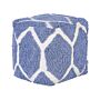 Pouffe Beige Blue Cotton Geometric Knitted Pattern Decorative Seat