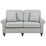 2 Seater Sofa Light Grey Fabric Upholstery Scrolled Arms Wood Frame Throw Pillows Modern Living Room Beliani