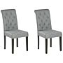 Set Of 2 Dining Chairs Grey Fabric Glam Modern Design Black Wooden Legs