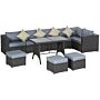 Outsunny 10pc Garden Rattan Corner Dining Sofa Set 9-seater Patio Tables Stools Outdoor Wicker Lounge Conservatory Furniture W/ Cushions & Pillow