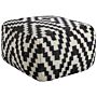 Pouffe Ottoman Black And White Wool Eps Beads Filling Square 56 X 56 Cm