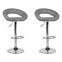 Set Of 2 Bar Stools Grey Faux Leather Upholstery Footstool Swivel Gas Lift Adjustable Height