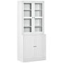 Homcom Modern Bookcase With Doors, Display Storage Cabinet With Adjustable Shelves, White