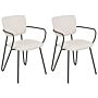 Set Of 2 Dining Chairs Cream Polyester Structural Fabric Upholstery Black Metal Legs Armless Curved Backrest