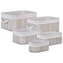 Set Of 5 Baskets Grey Natural Bamboo Wood Polyester With Handles Various Sizes Boho Modern Storage Accessory