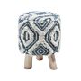 Footstool White With Blue Wool And Cotton With Wooden Legs Oriental Pattern