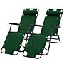 Outsunny 2 Pack 2 In 1 Sun Lounger Folding Reclining Chairs Garden Outdoor Camping Adjustable Back With Pillow, Green