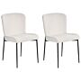 Set Of 2 Chairs Off-white Polyester Knitted Texture Metal Legs