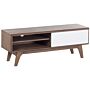 Tv Stand Dark Wood White Storage Shelf Cable Management